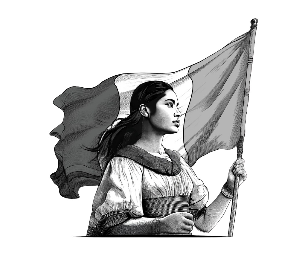 Imagen mujer con una bandera ondeando